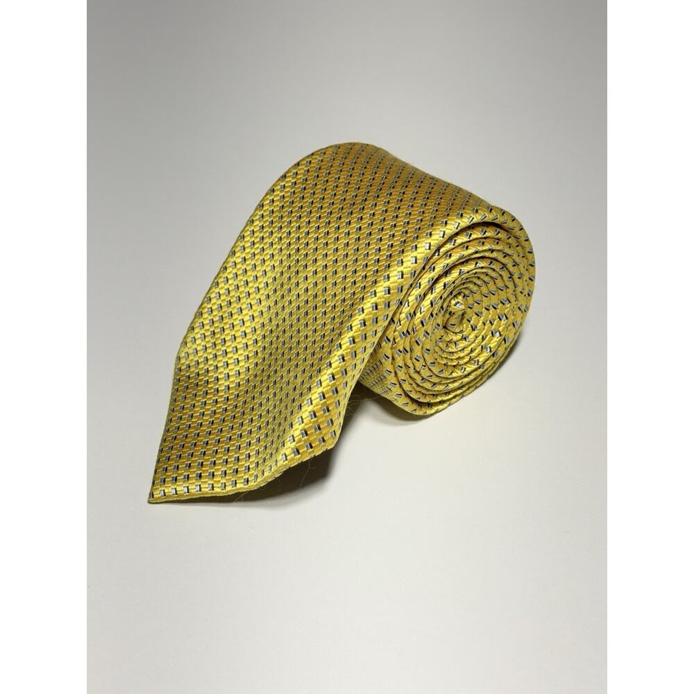Perry Ellis Portfolio Silk Tie Gold Geometric Mens Business Long Necktie 58X3